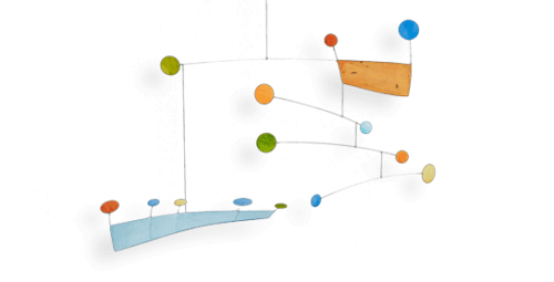 Mobilé Anni (hellblau, orange, bunt gepunktet) - Papierkunst in Bewegung, als Dekoration und Raumgestaltung