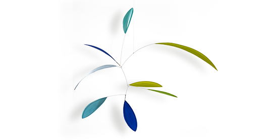 Mobilé Little Leaf in blau, türkis und grün, handgefertigtes Mobilé, Blattformen