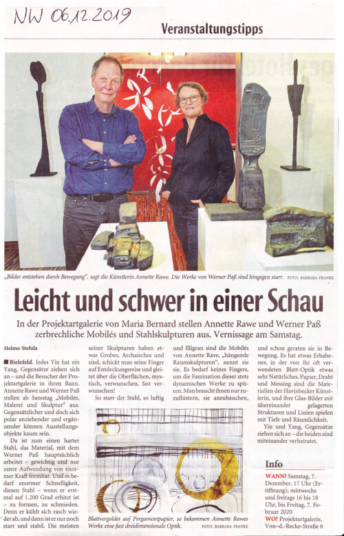 "Leicht und schwer in einer Schau" – Pojektartgalerie – Zeitungsartikel Neue Westfälische 06.12.2019 "Leicht und schwer in einer Schau" – Pojektartgalerie – Zeitungsartikel Neue Westfälische 06.12.2019