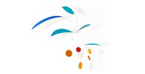 Mobilé Celoni (blattförmig, blau, türkis, gelb, orange)