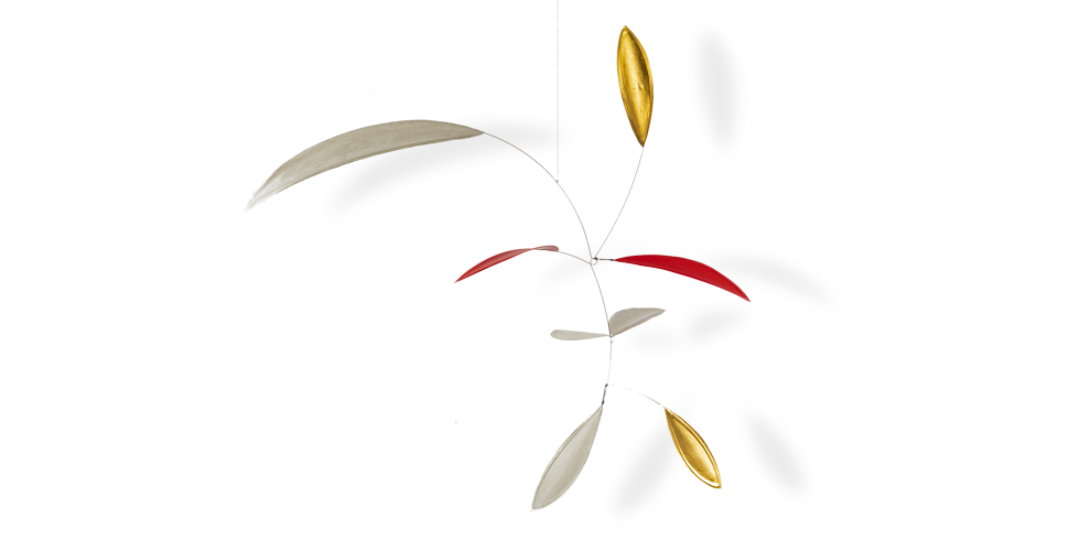 Mobilé Little Leaf (blattförmig, grau, weiß, rot, gold)