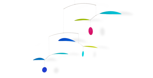 Mobilé – Wipp (blattförmig, blau, grün, pink)