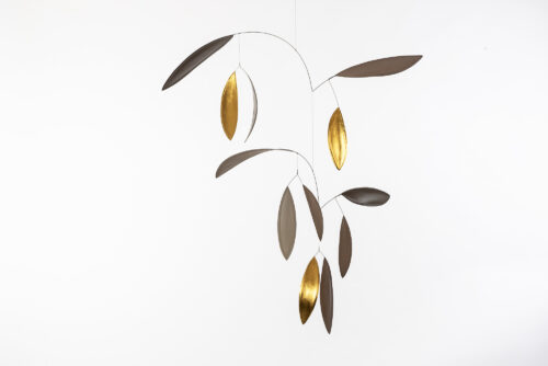 Mobilé - TINA (blattförmig, grau, graubraun, blattgold)